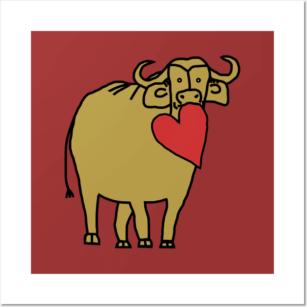 Gold Ox With Red Heart Valentine on Valentines Day Wall Art by ellenhenryart